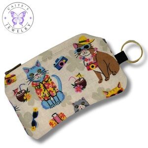 Handmade Zipper Pouch with a Cats on Vacation Fabric